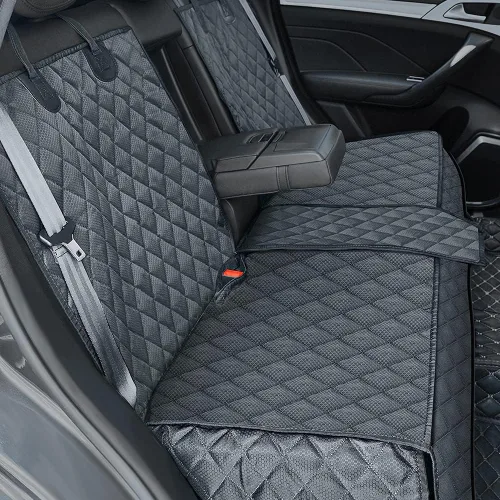 Vista 10 de ANOSOSPECIAL Funda de asiento de coche para perros en gris para el asiento trasero, piel antiadherente, apta para mascotas e impermeable - Protector