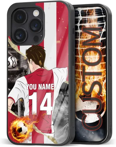 Vista 10 de Fundas personalizadas con nombre y número de fútbol para iPhone 11, 12, 13, 14, 15, 16, 17, 16 Pro Max Plus Mini, Samsung Galaxy Note10 Note20 S8 9