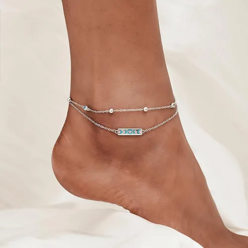 Vista 88 de CHIC & ARTSY Tobilleras delicadas de plata de ley S925 para verano, pulsera de tobillo ajustable multicapa para playa, joyería de pie para mujer