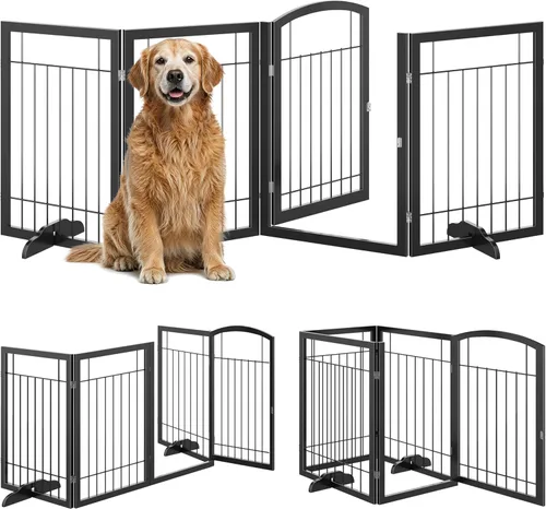Vista 5 de Vantas 96 x 30 in Foldable Metal Dog Gate with Door Walk Through, Black Freestanding Stability, Extra Wide, Walk-Through Easy, Easy Storage, Easy