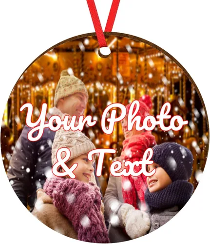 Vista 9 de Adorno de Navidad personalizado con foto, añade imagen y texto, adorno de diseño de impresión de texto, regalo de recuerdo personalizado para colgar
