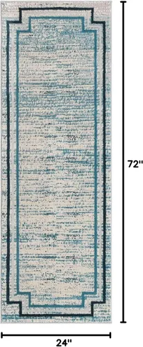 Vista 2 de Unique Loom Oasis Collection - Alfombra de área - Fuente (2 pies x 6 pies, color azul/marfil)