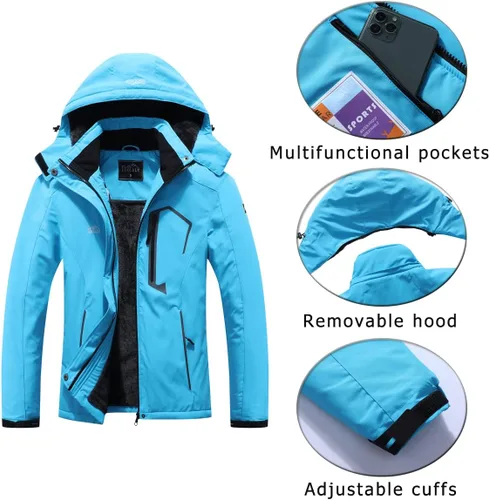 Vista 6 de Pooluly - Chaqueta de invierno para esquísnowboard para mujer, con capucha, impermeable, rompeviento