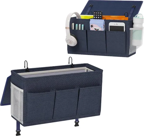 Vista 22 de Edudif Organizador de cabecera de cama de doble propósito, organizador de mesita de noche con 6 bolsillos, organizador de cama versátil con solución