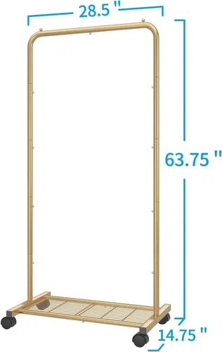 Vista 8 de Simple Trending - Perchero estándar para ropa con ruedas y estante de almacenamiento de malla en color amarillo dorado