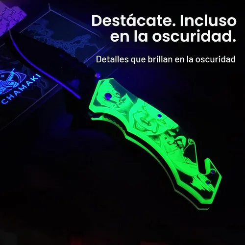 Vista 5 de Cuchillo de bolsillo de rescate – Cuchillo plegable manual con mango que brilla en la oscuridad, rompecristales, cortador de cinturón de seguridad