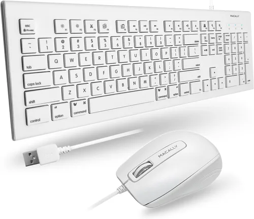 Vista 9 de Macally Combo de teclado y mouse con cable USB de 104 teclas con teclas de acceso directo de Apple para Mac, iMac, MacBook y PC con Windows