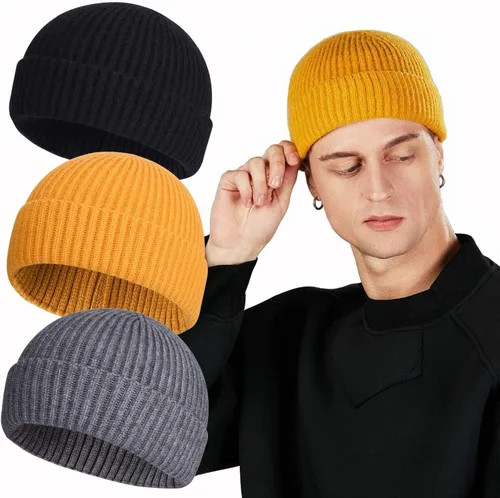 Vista 31 de ROYBENS Swag Wool Knit Cuff Short Fisherman Beanie for Men Women Winter Hat 1 albaricoque