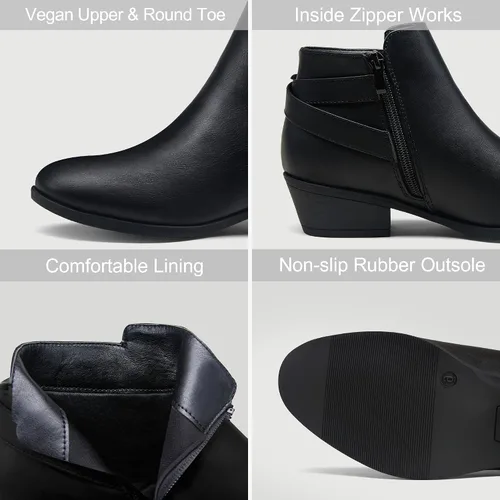 Vista 4 de VEPOSE botas al tobillo para mujer con tacón bajo y grueso, con perforaciones, botas de vaquero