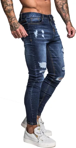 Vista 3 de GINGTTO - Jeans rasgados, elásticos y ajustados para hombre