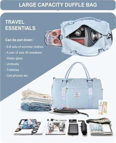 Vista 6 de Bolsa de lona de viaje, bolsas de fin de semana para mujeres y hombres, bolsa de transporte durante la noche, bolsa de hospital, bolsa de gimnasio