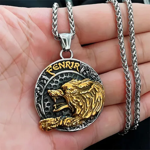 Vista 7 de PBTMCD Collar con colgante de acero de titanio con símbolos vikingos, regalos vikingos vintage únicos para hombres, mitología nórdica, amuleto