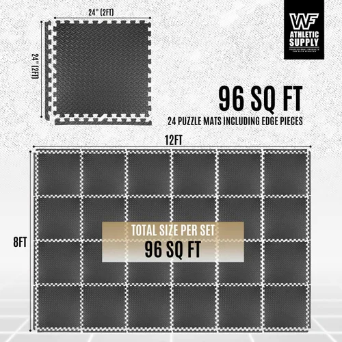 Vista 2 de WF Athletic Supply Tapete de ejercicio de rompecabezas, azulejos entrelazados de espuma EVA con borde, 1/2 pulgada de grosor entrelazado de espuma