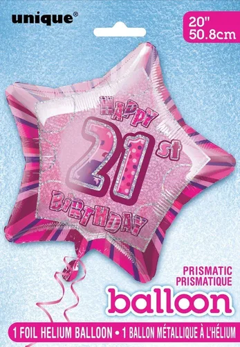 Vista 2 de Globo de 21 cumpleaños con estrella rosa brillante de 20 pulgadas