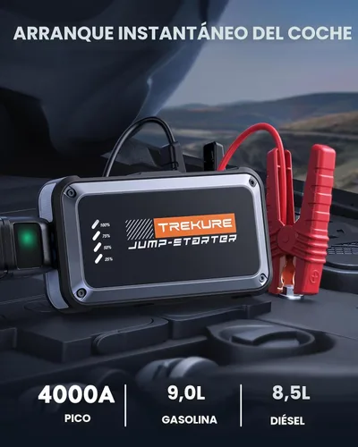 Vista 2 de TREKURE Arrancador portátil de batería de automóvil 4000A 16800mAh Caja de arranque, arrancador de batería de automóvil portátil con cables
