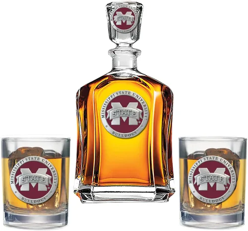 Vista 21 de Heritage Pewter Juego de decantador Appalachian State con 2 vasos combinados, vertedor de 24 onzas con 2 vasos dobles antiguos, vidrio de peltre