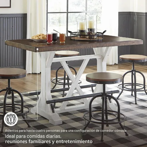 Vista 5 de Signature Design by Ashley Valebeck - Mesa de comedor de altura de mostrador de 36 pulgadas estilo rústico de granja de dos tonos – Marrón/Blanco