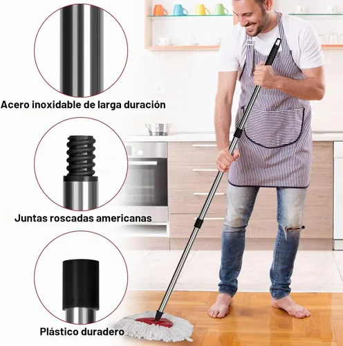 Vista 4 de Mango de repuesto para trapeador giratorio, mango de repuesto de 4 secciones de 30 a 58 pulgadas, compatible con trapeador giratorio O-Ceda, mango