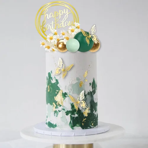 Vista 4 de 41 piezas de bolas verdes para decoración de pastel de mariposa, decoración de pastel de feliz cumpleaños para bodas, suministros de cumpleaños