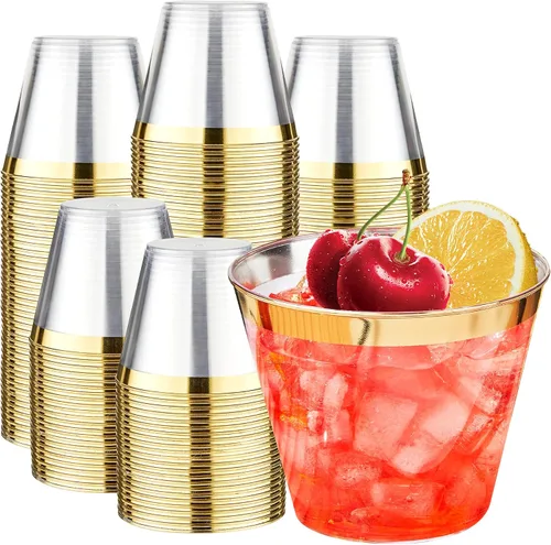 Vista 11 de RACETOP Vasos de plástico desechables transparentes de 9 onzas, paquete de 50 vasos de plástico transparente, vasos de fiesta resistentes, vasos