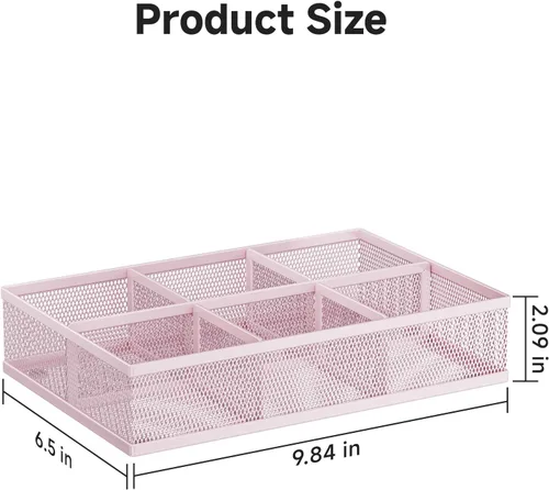 Vista 6 de Tea Bag Organizer 6 Grids. Mesh Tea Bag Holder with Handle, Teabag Holder, Tea Station Organizer for Countertop, Pantry, Kitchen, Cabinet - Pink