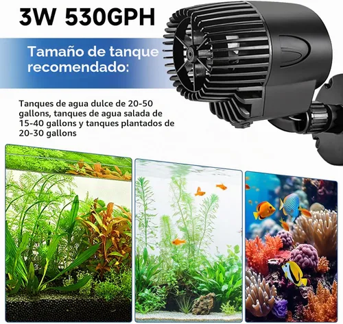 Vista 8 de AQQA Wave Maker, bomba de circulación de acuario 530GPH
