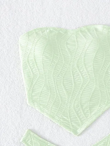Vista 5 de MakeMeChic Traje de baño tankini bandeau de 2 piezas con cordones y dobladillo de corte alto para mujer