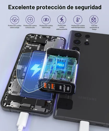 Vista 7 de Bloque de cargador USB C de 40 W, paquete de 2 ladrillos de carga rápida de 4 puertos tipo C, adaptador de enchufe de pared dual PD&QC, ladrillo