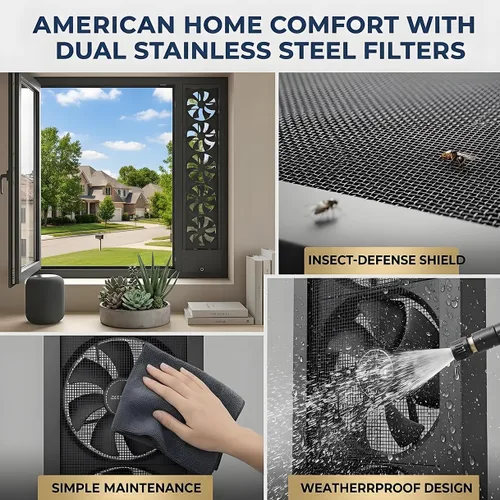 Vista 6 de Ventilador de escape vertical para ventanas corredizas, ventilador retráctil reversible de flujo de aire para ventana del hogar con control de Negro