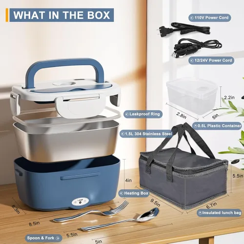 Vista 2 de Monteka Fiambrera eléctrica calentador de alimentos – Calentador de alimentos portátil a prueba de fugas para adultos para coche/hogar/camión con 5 L