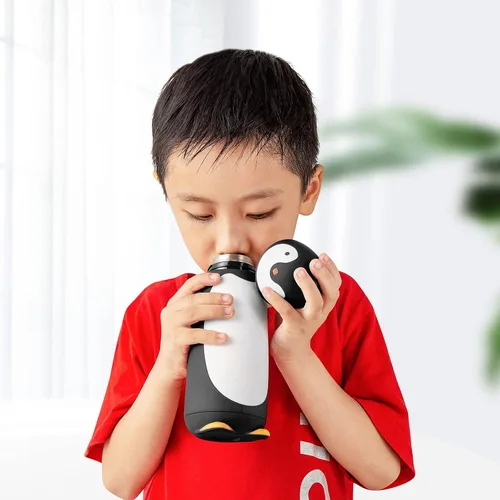 Vista 6 de Termo de acero inoxidable aislado al vacío, diseño de pingüino, taza de viaje, botella de té, agua y café