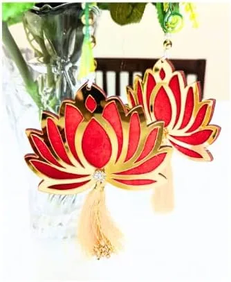 Vista 3 de Pretty Charming Decoración de pared de loto rojo (juego de 2) para ocasiones festivas y religiosas