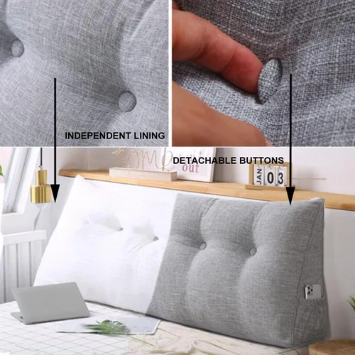 Vista 7 de Almohada triangular grande para cabecero de lectura, almohada de lino y algodón para sofá cama, cojín de apoyo de posicionamiento con funda Rojo