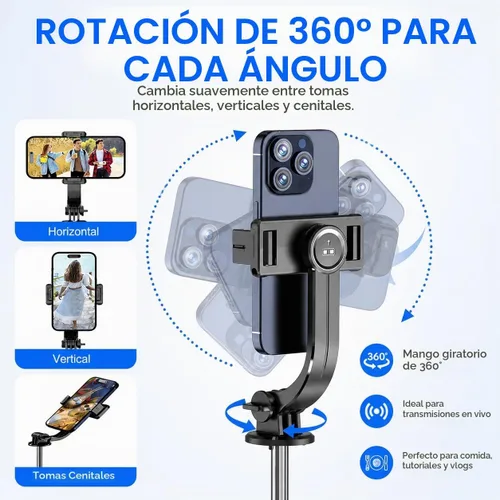 Vista 6 de Trípode desmontable para teléfono de 67 pulgadas, palo para selfie, portátil, extensible, cámara estable, fácil de selfie, con control remoto