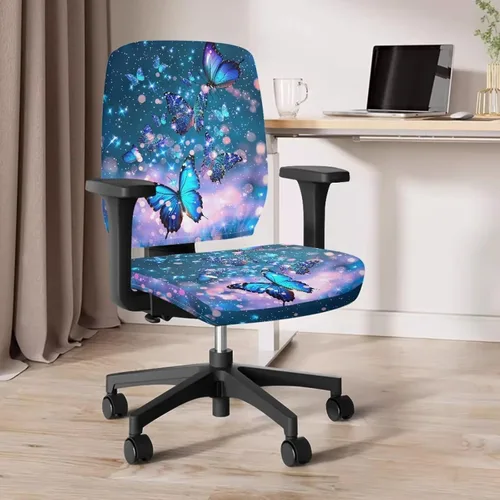 Vista 4 de Funda para silla de oficina con diseño de mariposa de 2 piezas, fundas para silla de juegos, bonitas fundas transpirables para silla de escritorio