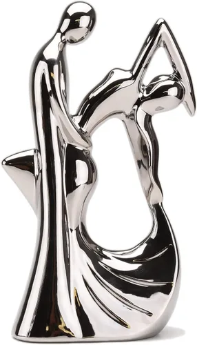Vista 4 de Escultura romántica de baile de pareja, cerámica galvanizada de plata, 11