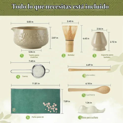 Vista 8 de Juego de 9 batidores Matcha – Juego de té Matcha con cuenco de cerámica matcha, batidor de bambú (Chasen), cuchara, tamiz Kit Matcha para Verde