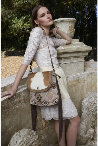 Vista 6 de Bolso bandolera de cuero occidental para mujer, bolso cruzado de lona reciclada, Precipitado