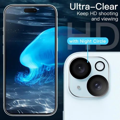 Vista 6 de JETech Funda 5 en 1 para iPhone 15 de 6.1 pulgadas con 2 protectores de pantalla de vidrio templado y protector de lente de cámara, no se pone