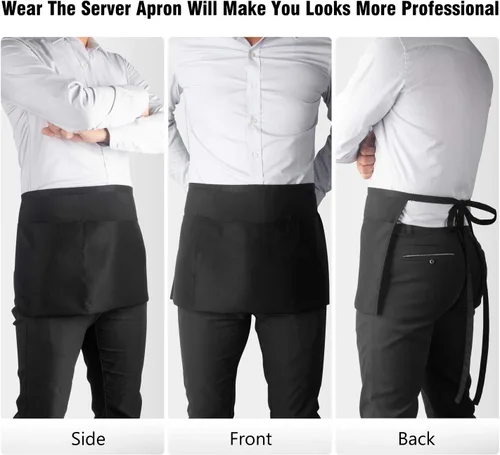 Vista 5 de Xornis Waist Aprons with 3 Pockets Waitress Server Waiter Half Short