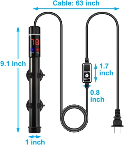 Vista 2 de DaToo Calentador sumergible para acuario de aleación de titanio de 100 W, termostato de control de temperatura externo de 100 W, con pantalla LED