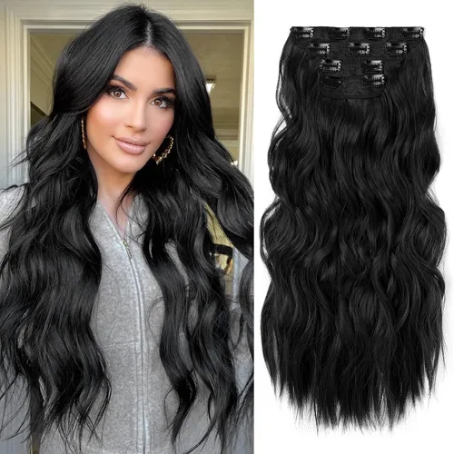 Vista 19 de REECHO Extensiones de cabello, 4 piezas, extensiones de cabello con clip HE001, extensiones de cabello sintéticas naturales y suaves para mujer