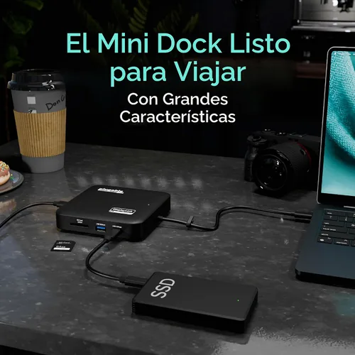 Vista 7 de Base DisplayLink USB-C 7 en 1 enchufable, Dual 4K 60Hz HDMI, carga PD