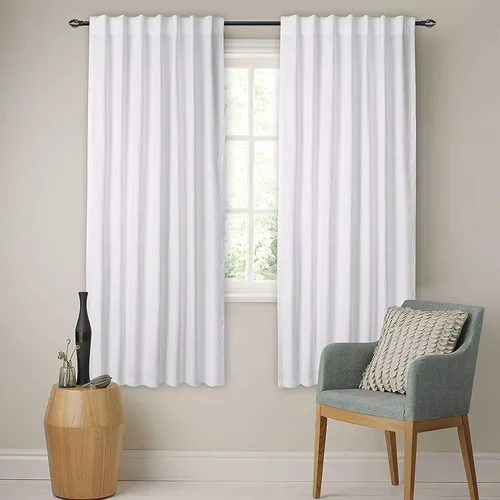 Vista 6 de Cortinas de algodón blanco, cortina de pato de algodón con pestaña trasera, 50 x 72 pulgadas, panel de decoración de ventana de baño blanco