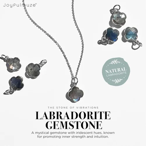 Vista 12 de Genuine Gemstone Necklace, Carved Four Leaf Clover Shape, Amethyst, Moonstone, Amazonite, Tourmaline, Labradorite, 925 Sterling Silver Jewelry