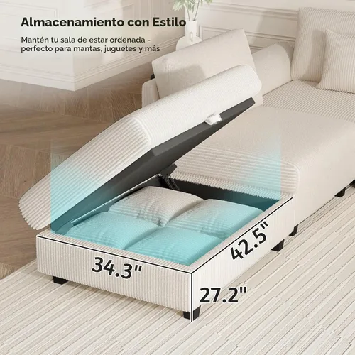 Vista 3 de Sofá modular seccional, sofá en forma de U de 6 piezas con otomana de almacenamiento