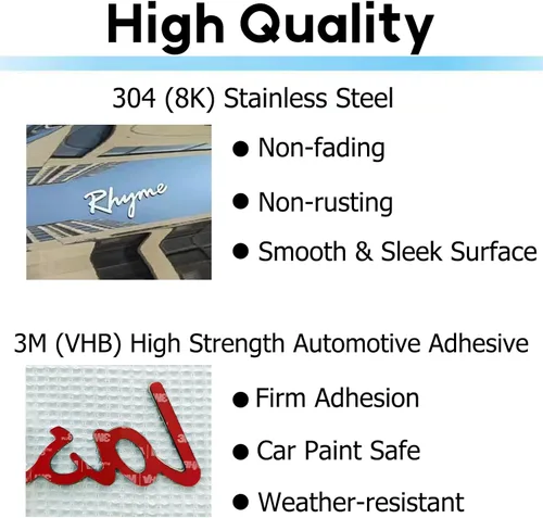 Vista 7 de Emblemas de coche personalizados, letras de acero inoxidable. Insignias automotrices con diseño de metal duradero, adhesivo fuerte. Regalo