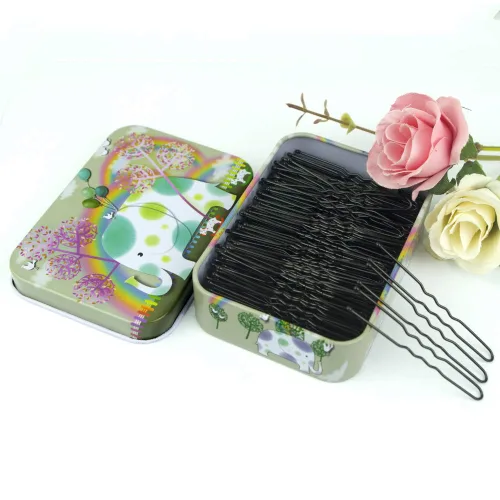 Vista 2 de 200 horquillas en forma de U negras con bonita funda, horquillas para moños, horquillas de primera calidad para niños, niñas y mujeres, ideales