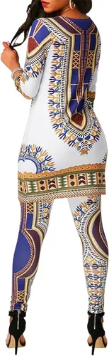 Vista 2 de Conjunto de camisa y pantalones con estampado africano para mujer trajes tribales de 2 piezas