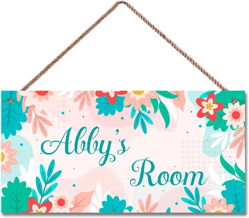 Vista 9 de Letrero de dinosaurio personalizado, bonito arte de dibujos animados para habitación de niños, decoración de pared de puerta, placa de arte floral